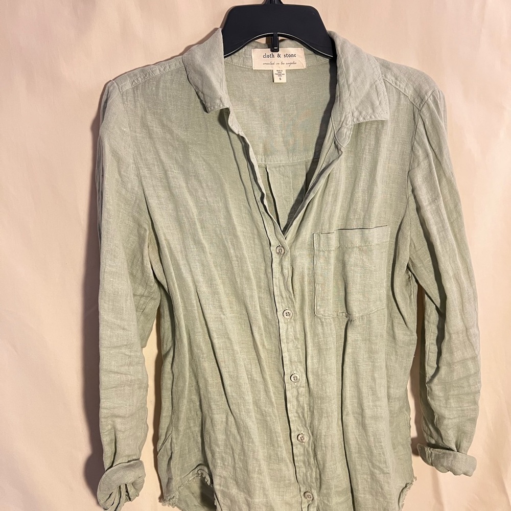 Sage green button down top. Size small
